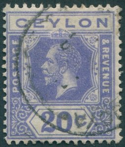 Ceylon 1922 20c bright blue Die I SG350 used