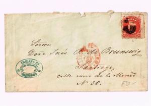 vtaeb.R) 1869  CHILE, FROM FABIAN  & CIA VAPARAISO, RIGHT MARGIN HUGE 10