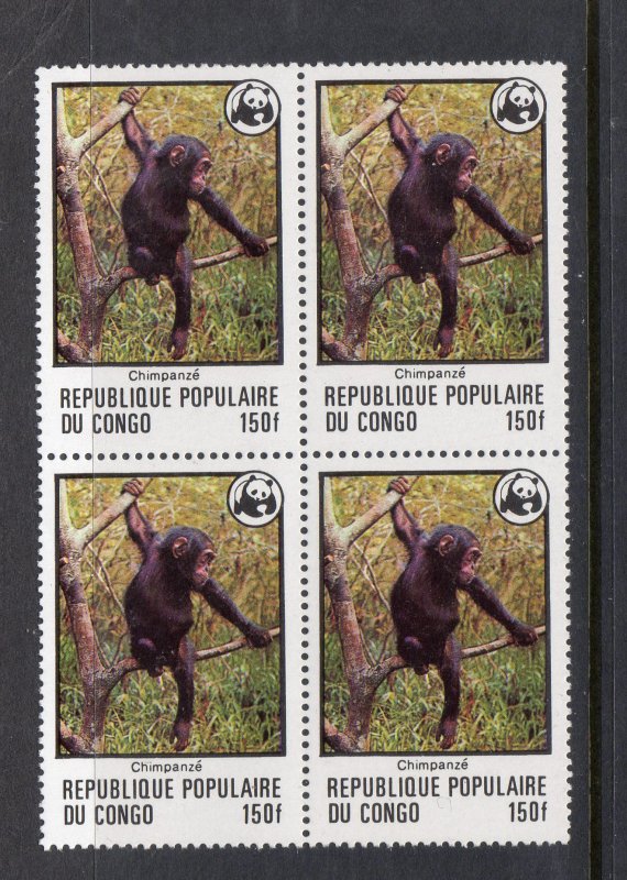 CONGO PEOPLES REPUBLIC456 456 MNH VF Chimpanzee Perfectly centered Block SCV $24