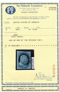 Scott #9 w/PF Cert