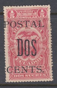 Ecuador 1912 2c on 2s Carmine ‘D with Serifs’ M Mint. Scott 217var
