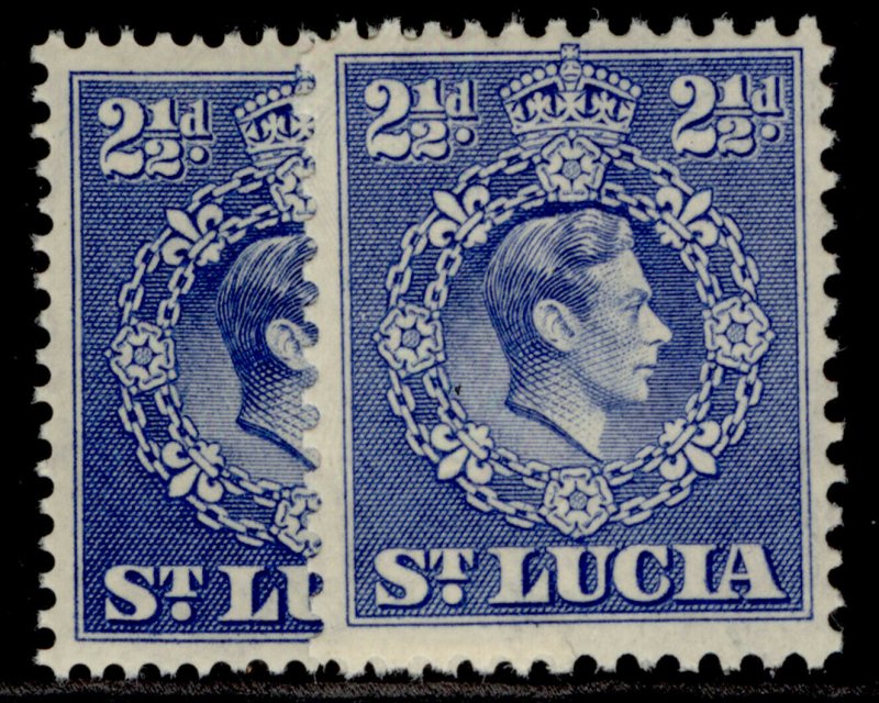 ST. LUCIA GVI SG132 + 132a, 2½d PERF VARIETIES, NH MINT.