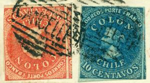 CHILE 1866 COLUMBUS - mixed franking - 5c + 10c Sc# 12+14 steamship cvr to PERU