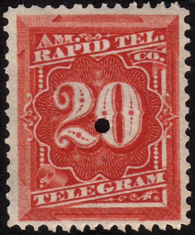 US, Rapid Tel. Co. 20c, Telegraph Stamp, MNH punched, Sc 1T6