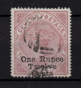 Ceylon QV 1885 1R 12c on 2R 50 dull rose SG176 fine used WS36797