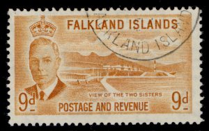 FALKLAND ISLANDS GVI SG179, 9d orange-yellow, FINE USED.