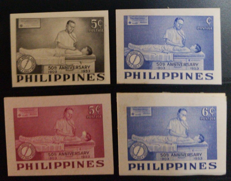 J) 1953 PHILIPPINES, 50TH ANNIVERSARY DOCTOR EXAMINING, SET OF 4, 1 PHOTOMECANIC