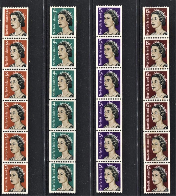 STAMP STATION PERTH Norfolk Island #116-118a QEII Coils Set Strip of 6 MNH