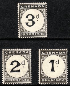 1906 - 1911 Grenada postage due complete set Wmk 3 MLMH Sc# J8 J9 J10 CV $31