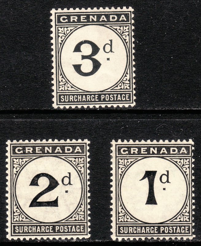 1906 - 1911 Grenada postage due complete set Wmk 3 MLMH Sc# J8 J9 J10 CV $31