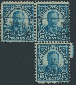 US 637 5 cent Roosevelt; Used; OG; Partial block -- See details and scans