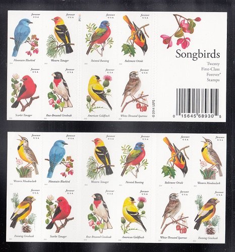 USA BOOKLET SC# 4882-4891 SONGBIRDS PL# P1111- 20 FOREVER STAMPS S.A.