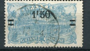 FRENCH GUYANE; 1924 Royal Palm surcharged issue fine used 1.50Fr. value