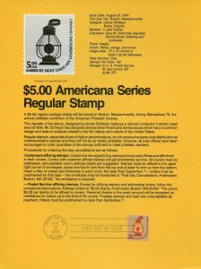 UNITED STATES 1979 $5 AMERICANA SERIES REGULAR STAMP SOUVENIR PAGE FD CANCELED 