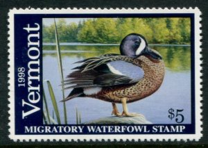 VT13 US $5 Vermont 1998 Migratory Waterfowl Stamp, MNH