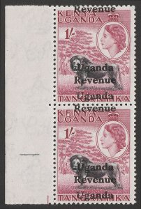 UGANDA 1954 'Uganda Revenue' on QEII Lion 1/- pair error DOUBLE & shifted MNH ** 