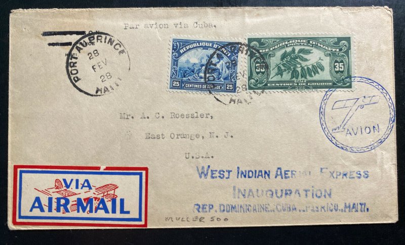 1928 Port Au Prince Haiti First Flight Airmail Cover To East Orange NJ USA 