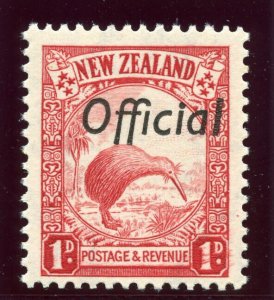 New Zealand 1937 KGVI Official 1d scarlet (Die II - wmk inv) MNH. SG O121w.