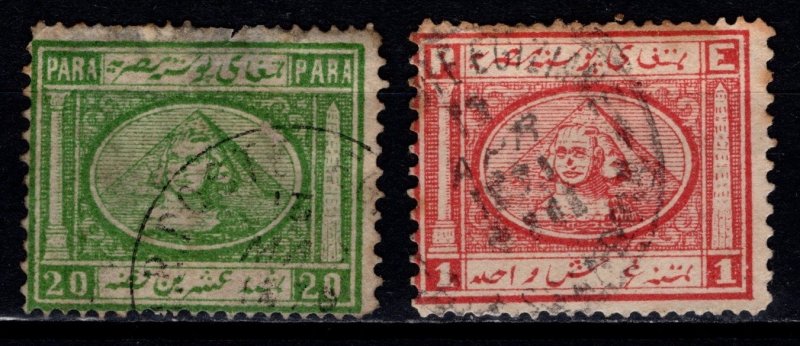 Egypt 1867 Pyramid Sphinx Def., 20pa & 1pi [Used]