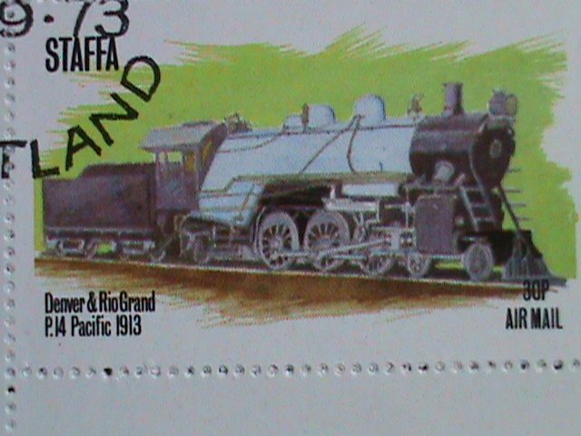 STAFFA STAMP-1974- COLORFUL WORLD FAMOUS TRAINS CTO S/S SHEET VERY FINE