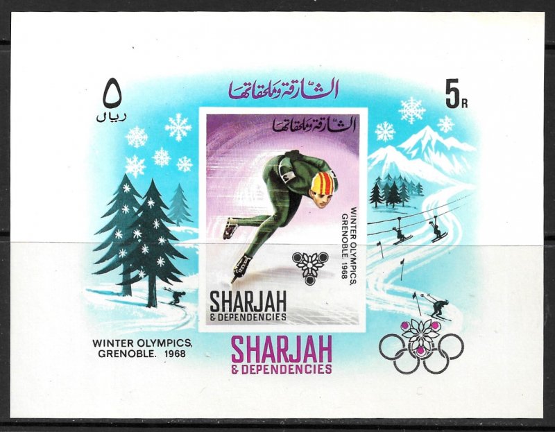 SHARJAH 1968 Winter Olympics GRENOBLE Souvenir Sheet Mi.BLK31 MNH