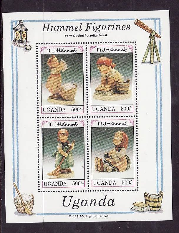 Uganda-Sc#1043- id2-Unused NH sheet-Hummel Figurines-1992-