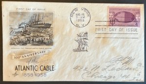 ATLANTIC CABLE CENTENNIAL#1112 AUG 15 1958 NEW YORK NY FIRST DAY COVER (FDC) BX6