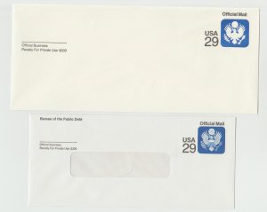 UO84 UO85 Stamped Envelopes 29c Official Mail Eagle Mint/Unused