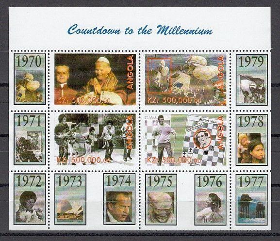 Angola, 1999 Cinderella issue. Millennium sheet of 4. Pope John, Chess, Space.