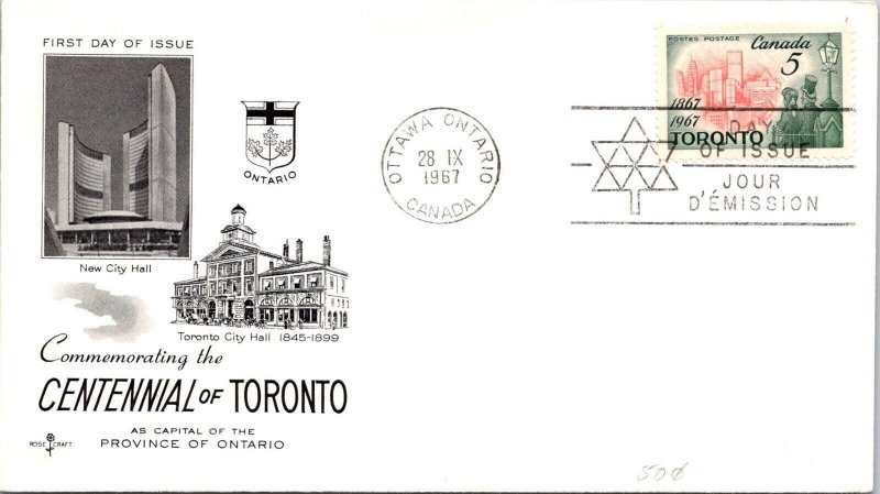 Canada 1967 FDC - Centennial Of Toronto - Ottawa, Ont - J8988