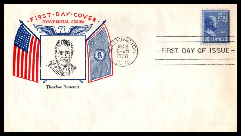 1938 Presidential series Prexy Sc 829-5 Roosevelt FDC with Fidelity cachet (DX