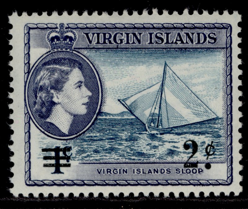 BRITISH VIRGIN ISLANDS QEII SG163, 2c on 1c turquoise on slate-violet, NH MINT.