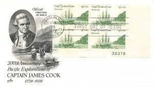 1733 13c CAPT. JAMES COOK - AC - Plate block of 4