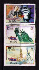 BELIZE Sc# 817 MNH FVF Strip3 Statue of Liberty Flags