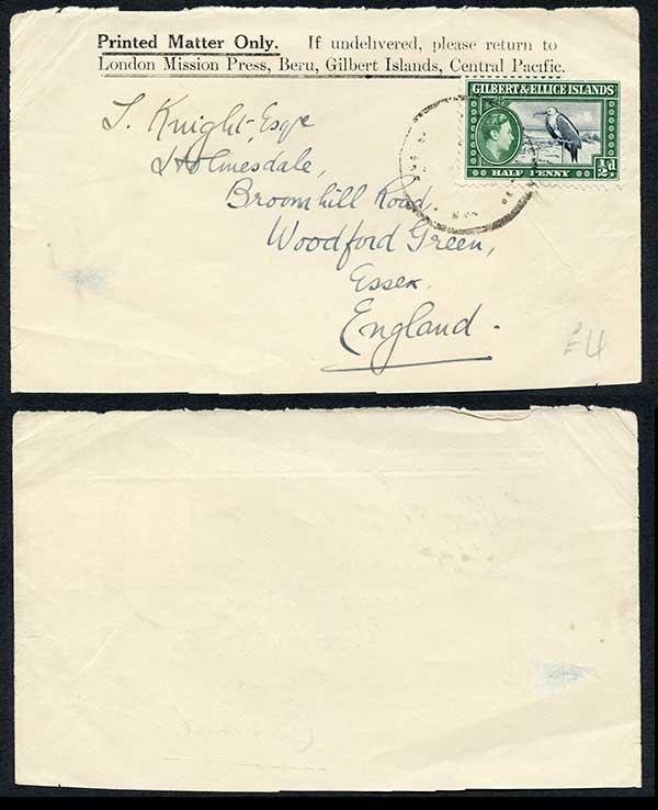 Gilbert and Ellice KGVI 1d x 3 on Cover