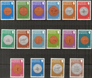 Guernsey Great Britain 1979 / 1982 Coins on stamps set of 16 MNH