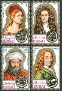 Dubai 151,C57-C59,CTO.Mi 397-400. Albrecht Durer,Newton,Avicenna,Voltaire,1971.