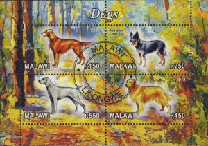 Malawi Dogs Domestic Animals Souvenir Sheet of 4 stamps CTO