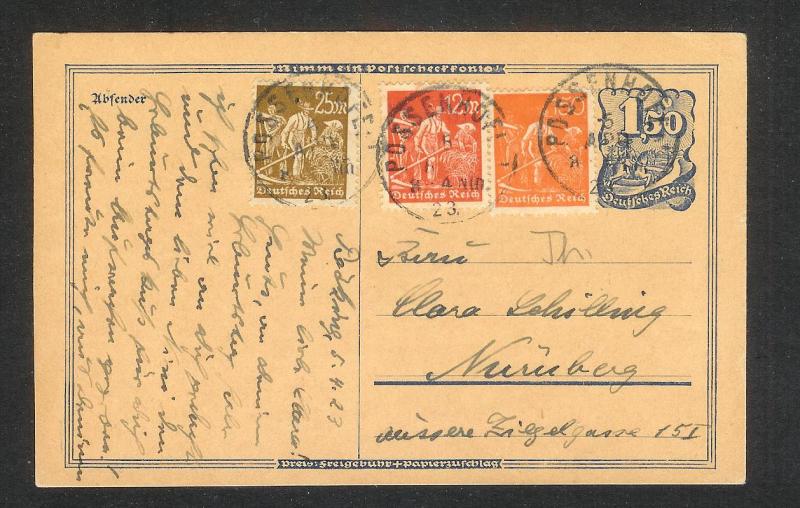 Germany Reich 1923 postcard stationery with added stamps c531