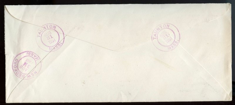 U.S. Scott 820 (2) and 807 Prexies on Registered Return Receipt 1951 U534 Cover