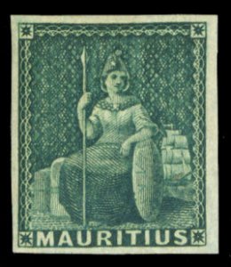 Mauritius #9 Cat$550, 1858 4p green, hinged, nice margins