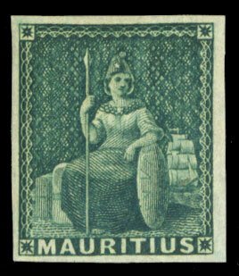 Mauritius #9 Cat$550, 1858 4p green, hinged, nice margins