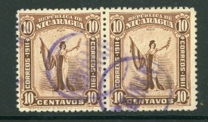 Nicaragua 1912 Liberty 10¢ Red Brown Sc 299 Pair VFU Q423