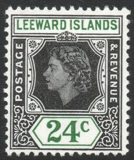 LEEWARD ISLANDS-1954 24c Black & Green with 'loop' flaw Sg 135a MM V42900