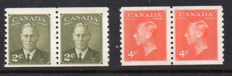 Canada Sc 309-10 1951 G VI coil stamp pairs mint NH