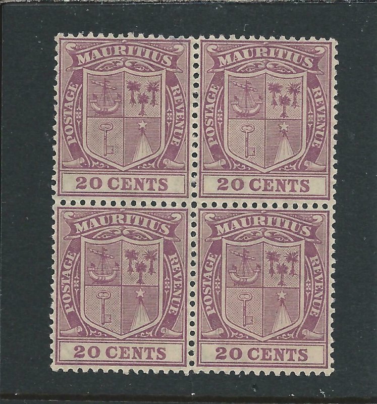 MAURITIUS 1921-26 20c PURPLE BLOCK OF FOUR MNH SG 221 CAT £34