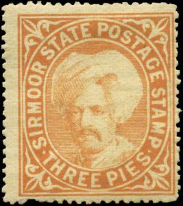 India, Feudatory States, Sirmoor Scott #4v SG #6a Mint Hinged  Type B