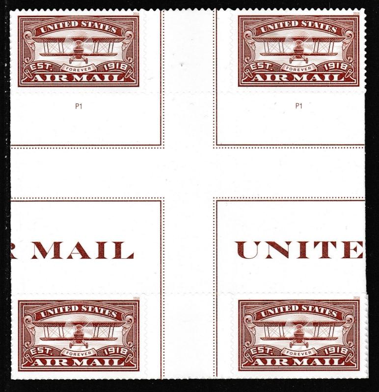 US 5282 Centennial Air Mail Red forever cross gutter block (4 stamps) MNH 2018