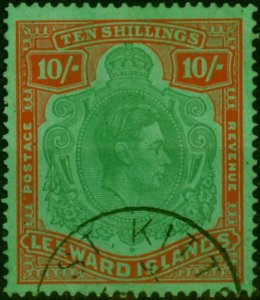 Leeward Islands 1938 10s Bluish Green & Deep Red-Green SG113 V.F.U 'St Kitts ...