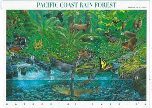 US #3378 2000 PACIFIC COAST RAINFOREST-PANE OF 10 33C STAMPS-MINT NEVER HINGED